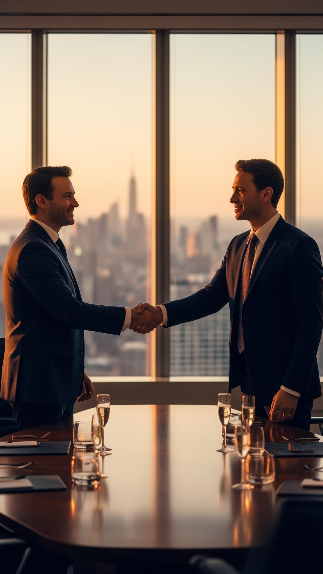 Boardroom partnership at sunset